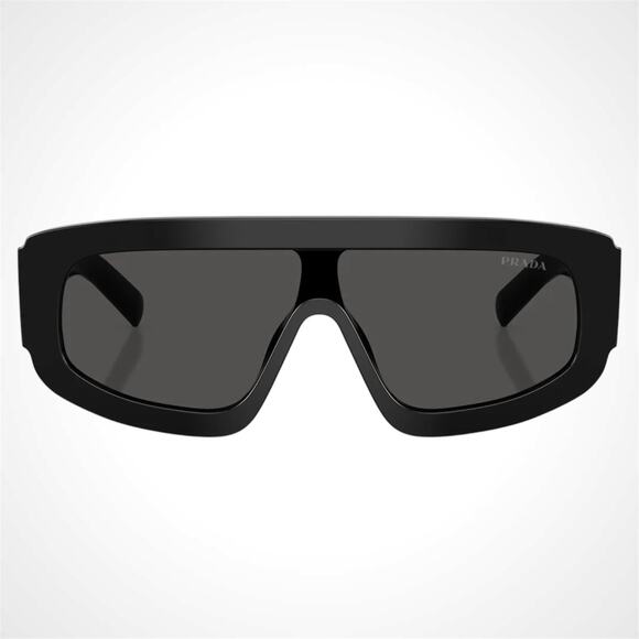 New PRADA Sunglasses Black Shield Mask Triangle Logo Grey Lens - Picture 2 of 5